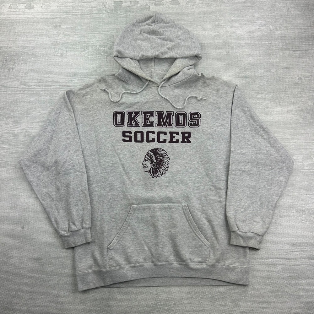 Vintage Okemos Soccer Sweatshirt Size Large Gray Lee Premium Cotton Hoodie Boho